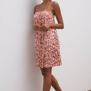 Soma Soft Jersey Flowy Floral Short Dress Pink/Yellow Shelf Bra Size M Soma Wknd